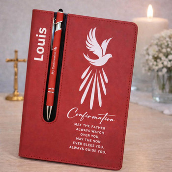  Personalised Confirmation Journal with Matching Pen – Red Dove Design 