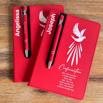  Personalised Confirmation Journal with Matching Pen – Red Dove Design 