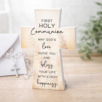  First Holy Communion Ceramic Cross – Standing 10cm Keepsake Gift | Religious Gift Australia 