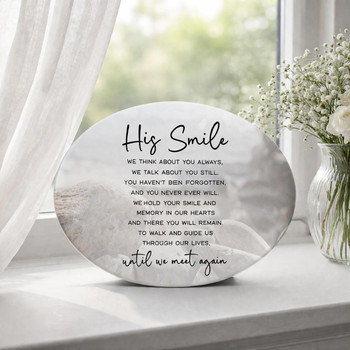  Oval Ceramic Memorial Plaque His Smile Keepsake Gift Australia 