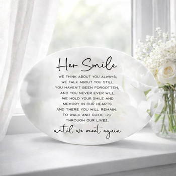  Oval Ceramic Memorial Plaque Her Smile Keepsake Gift Australia 