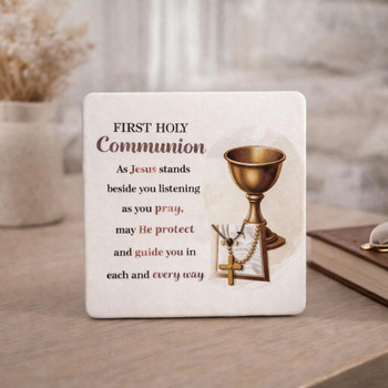  First Holy Communion Rosary and Plaque Gift Set Pearl Catholic 