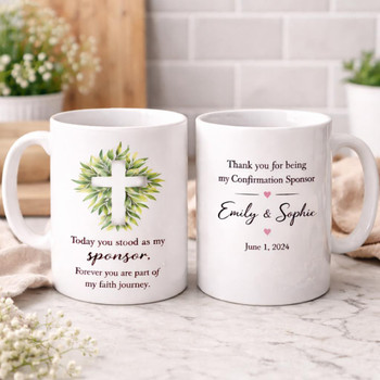  Personalised Confirmation Sponsor Mug – Olive Leaf Cross Design Gift 