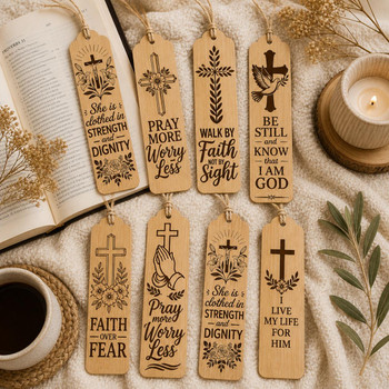  Personalised Bookmark – Bamboo Look Engraved Gift with Faith Quote Options 