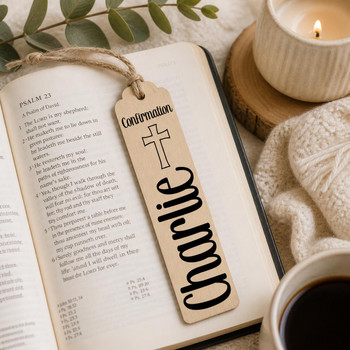  Personalised Bookmark – Bamboo Look Engraved Gift with Faith Quote Options 