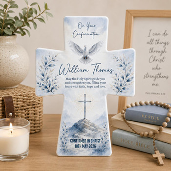  Personalised Confirmation Ceramic Cross Plaque – Pink or Blue | Confirmation Gift Keepsake 