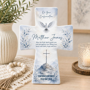  Personalised Confirmation Ceramic Cross Plaque – Pink or Blue | Confirmation Gift Keepsake 