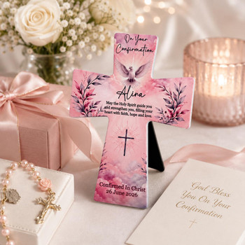  Personalised Confirmation Ceramic Cross Plaque – Pink or Blue | Confirmation Gift Keepsake 