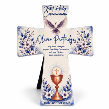 Personalised First Holy Communion Ceramic Cross Plaque – Boy or Girl Communion Gift 