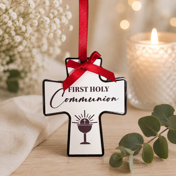  First Holy Communion Cross Ornament - Metal Hanging Keepsake Gift 