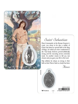 SPH Saint Sebastian Laminated Prayer Card with Medal | Patron Saint of Athletes 