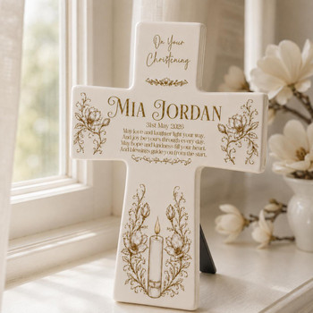  Personalised Christening Cross with Name, Date & Verse | Ceramic Keepsake 