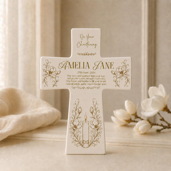  Personalised Christening Cross with Name, Date & Verse | Ceramic Keepsake 