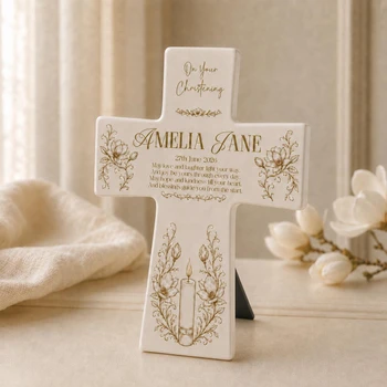  Personalised Christening Cross with Name, Date & Verse | Ceramic Keepsake 