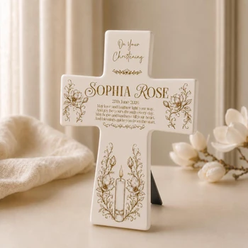  Personalised Christening Cross with Name, Date & Verse | Ceramic Keepsake 