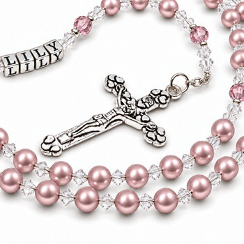  Swarovski 'Vintage Rose' Rosary Beads – Personalised Catholic Rosary - NEW 
