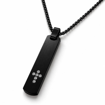  Black Stainless Steel Cross Bar Necklace – Zircon Detail | 55cm 