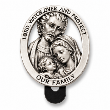 Holy Family metal car visor clip with family protection prayer