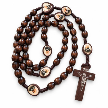  Saint Padre Pio Wooden Rosary Beads – Brown Corded Rosary 