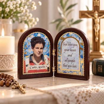  Saint Carlo Acutis Devotional Diptych – Home Blessing or School Prayer Table 