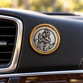  Saint Christopher Magnetic Car Plaque – Gold & Silver | 30mm 