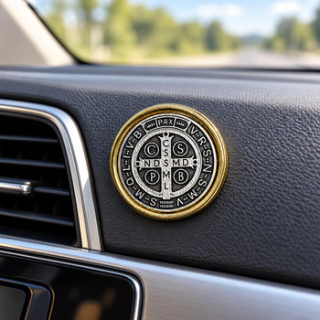  Saint Benedict Magnetic Car Plaque – Gold & Silver | 30mm 
