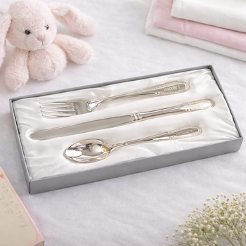  Personalised silver Christening cutlery set 