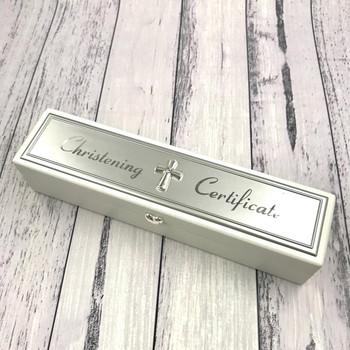  Silver and White Christening Certificate Holder 