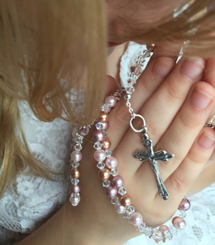 Rose Nazareth rosary, Swarovski rosary beads, personalised Catholic rosary, Christening rosary gift, First Communion rosary, custom Swarovski rosary, baptism keepsake, rose crystal rosary

