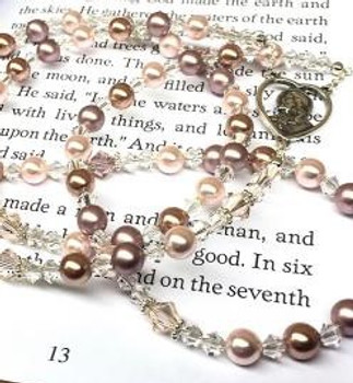 Rose Nazareth rosary, Swarovski rosary beads, personalised Catholic rosary, Christening rosary gift, First Communion rosary, custom Swarovski rosary, baptism keepsake, rose crystal rosary

