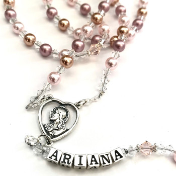 Rose Nazareth rosary, Swarovski rosary beads, personalised Catholic rosary, Christening rosary gift, First Communion rosary, custom Swarovski rosary, baptism keepsake, rose crystal rosary

