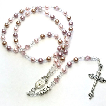 Rose Nazareth rosary, Swarovski rosary beads, personalised Catholic rosary, Christening rosary gift, First Communion rosary, custom Swarovski rosary, baptism keepsake, rose crystal rosary


