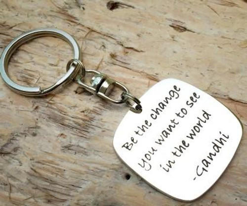 Poetic Pieces Key Ring - Gandhi - ENGRAVING INCLUDED   Poetic Pieces Key Ring - Gandhi - ENGRAVING INCLUDED