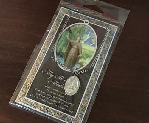 Saint Kevin Pewter Medal and Chain   Saint Kevin Pewter Medal and Chain