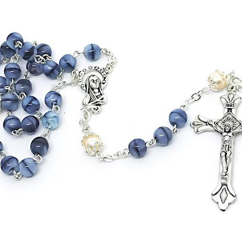  Marble-look Rosary with Bead Caps - Blue 