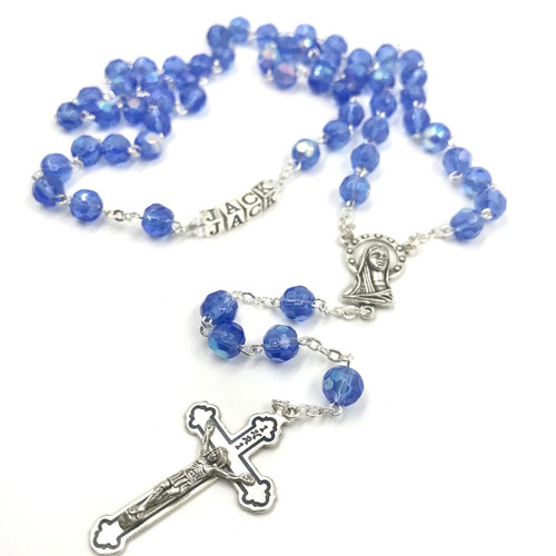  Personalised Rosary Beads - Blue Crystal 6mm 