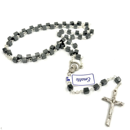  Boys Square Hematite Personalised Rosary Beads 
