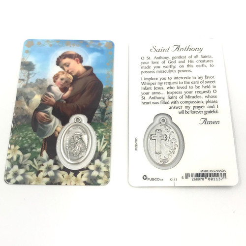  Saint Anthony Laminated Holy Card with Medal 