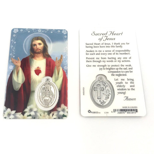  Sacred Heart Of Jesus (SHOJ) Laminated Holy Card with Medal 