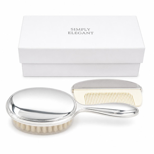  Silver Plated Comb and Brush Set - Personalised Christening Gift 