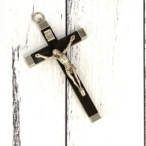  Small Hanging Black Wooden Wall Crucifix - 11cm 