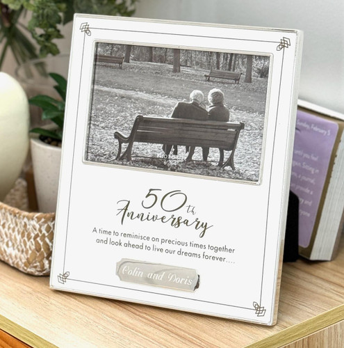  50th Golden Wedding Anniversary Engravable Glass Photo Frame 