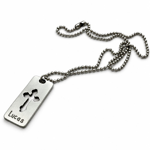  Personalised Cross  Dog Tag - Boys Modern communion gift 