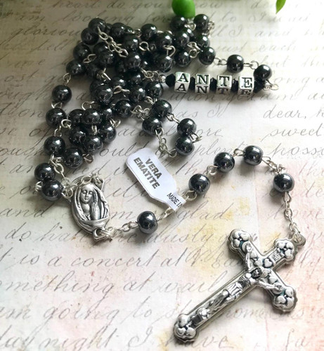  Hematite  Men's Rosary Bead Necklace 