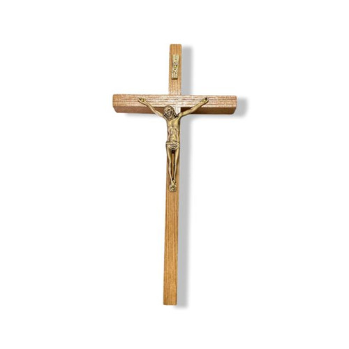  10 inch Walnut and brass Wood Wall Crucifix 