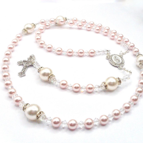 Crystal Faith Collection Swarovski 'Divine' Crystal & Pearl Rosary Beads ✝ Handmade Baptism & Communion Gift 