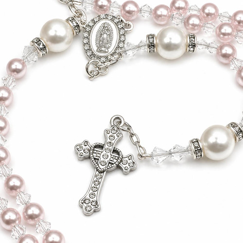 Crystal Faith Collection Swarovski 'Divine' Crystal & Pearl Rosary Beads ✝ Handmade Baptism & Communion Gift 