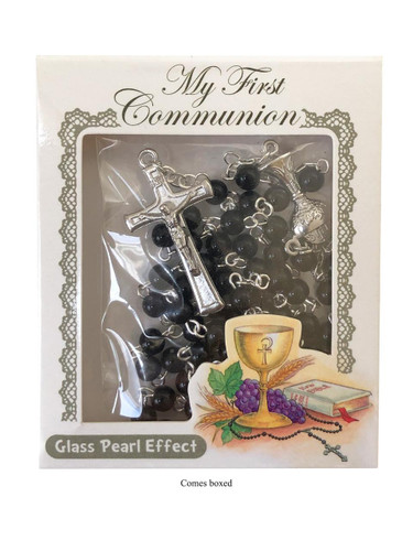  Black Glass Pearl Rosary Beads for a  First Communion 