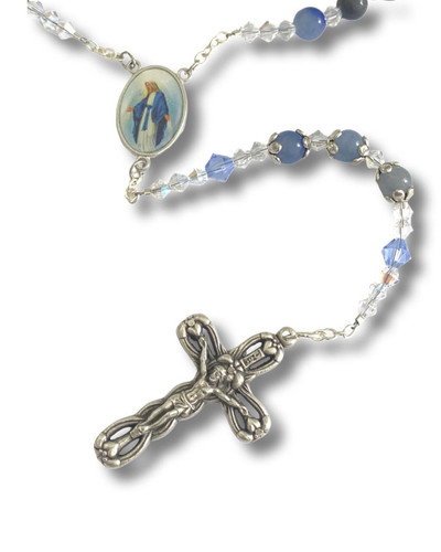 Crystal Faith Collection Swarovski and Sodalite Exclusive Our Lady of Grace Rosary Beads 