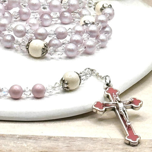 Crystal Faith Collection Dreamy Rose Pink Personalised Swarovski Rosary Beads  Crystal Faith Collection Dreamy Rose Pink Personalised Swarovski Rosary Beads